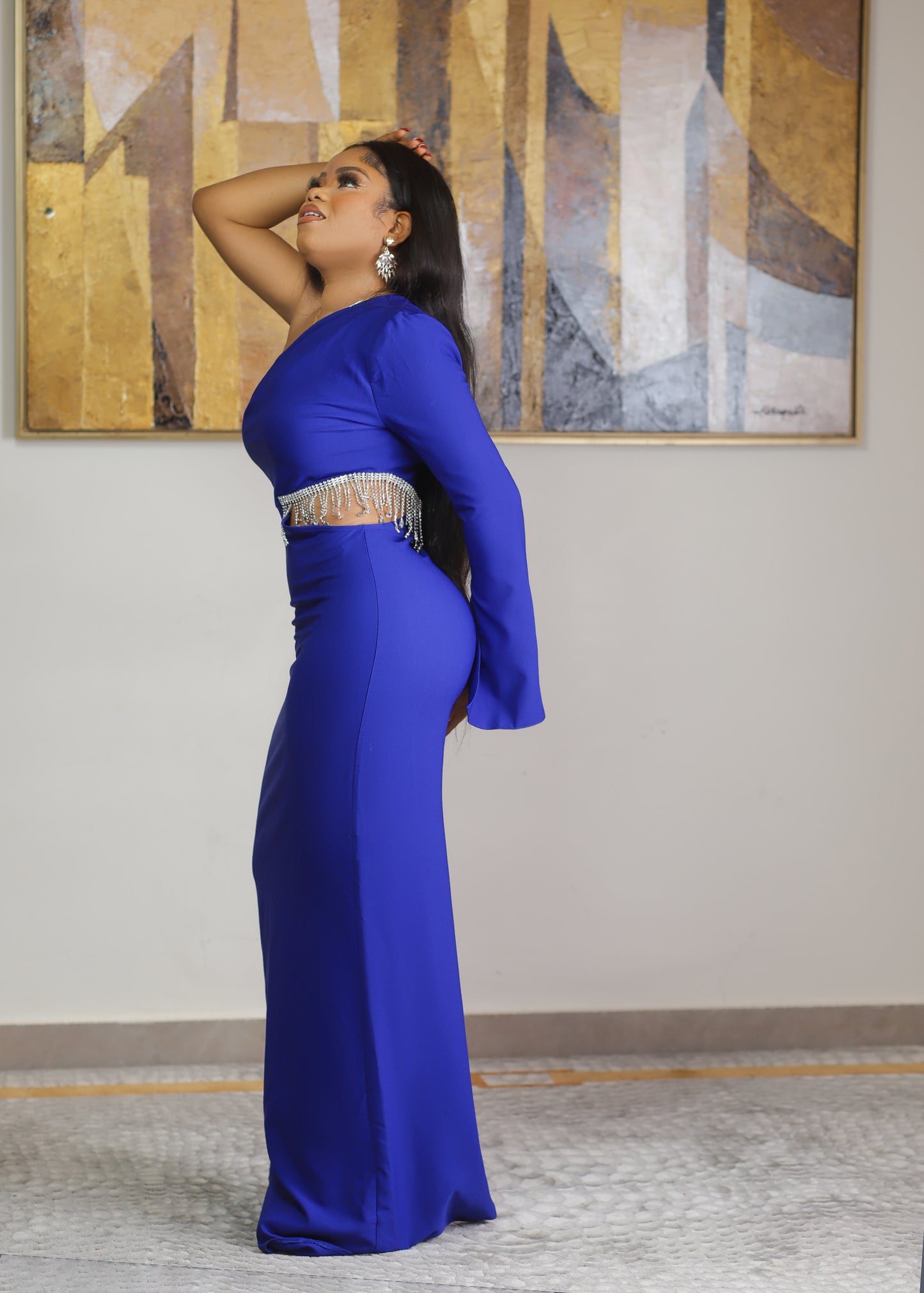 Elegant One-Shoulder Evening Gown Stunning blue formal dress with unique design