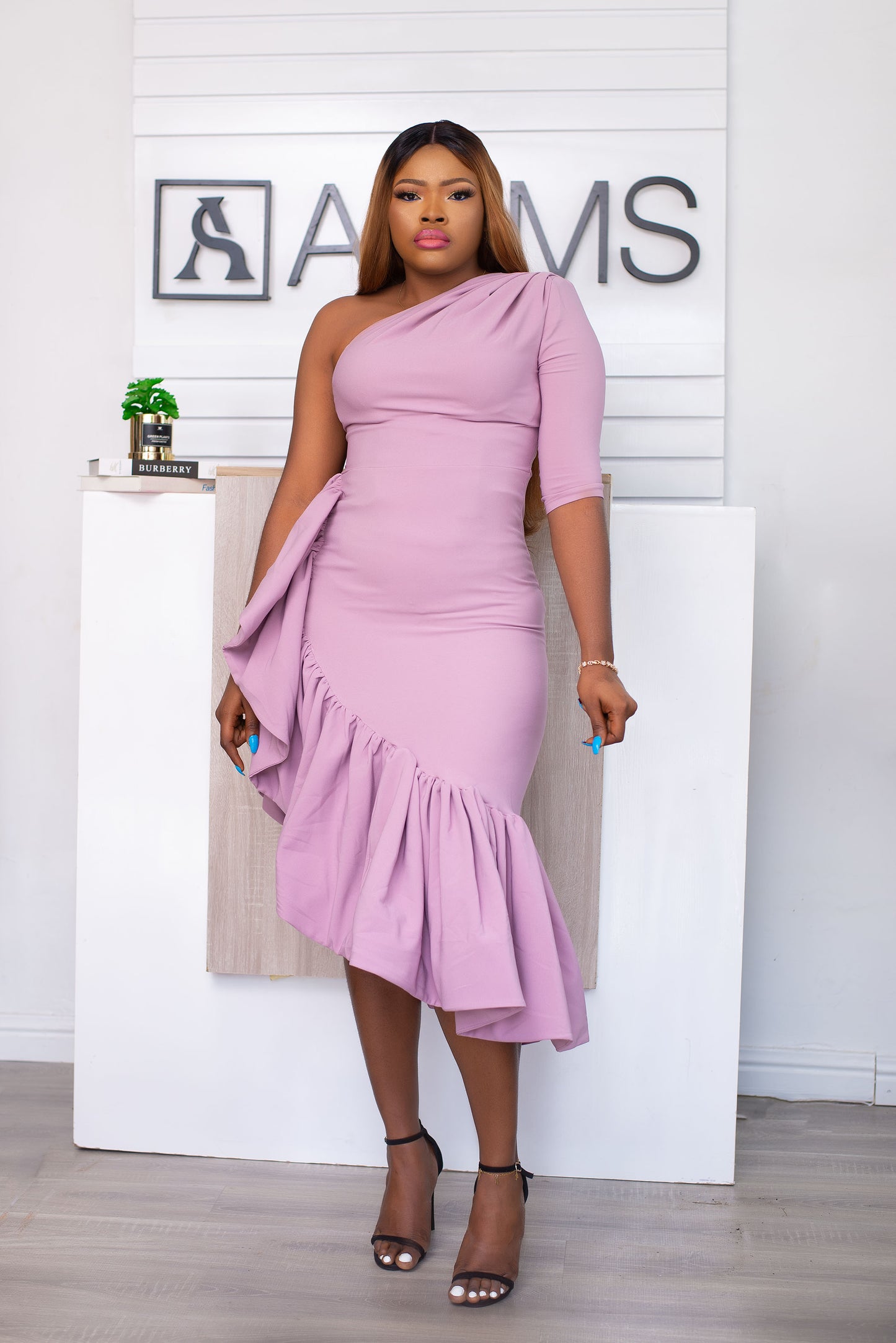 Asymmetrical Ruffled Dress Stylish Lilac One-Shoulder Evening Dress