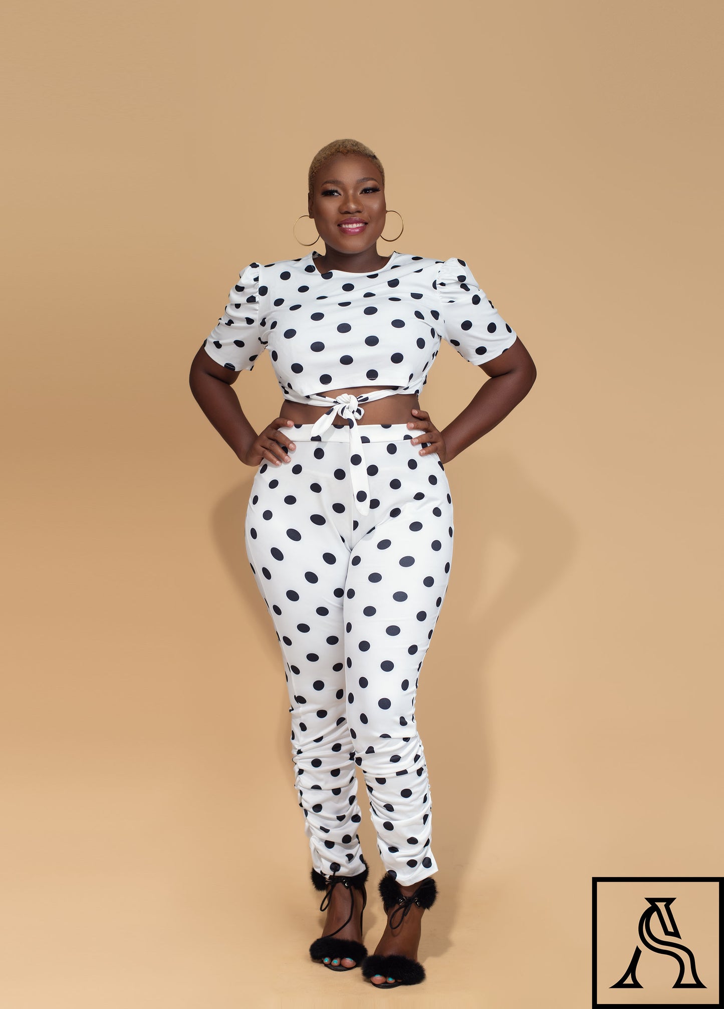 Polka Dot Two-Piece Outfit Stylish and comfortable polka dot ensemble