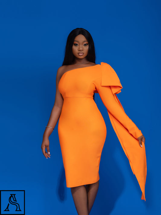 Orange One-Shoulder Dress Elegant and Bold Fashion