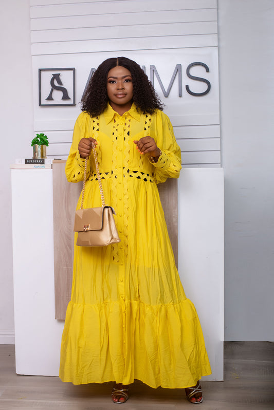 Yellow Long Sleeve Maxi Dress Stylish and vibrant women's wear