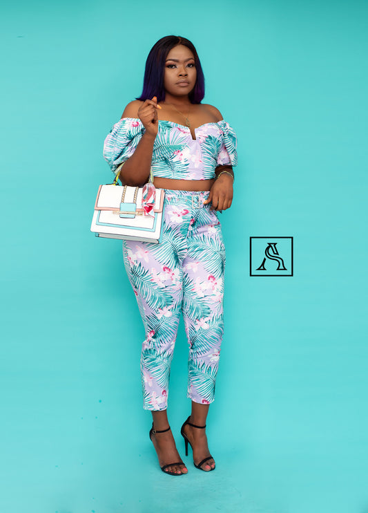 Floral Two-Piece Outfit Chic tropical co-ord set