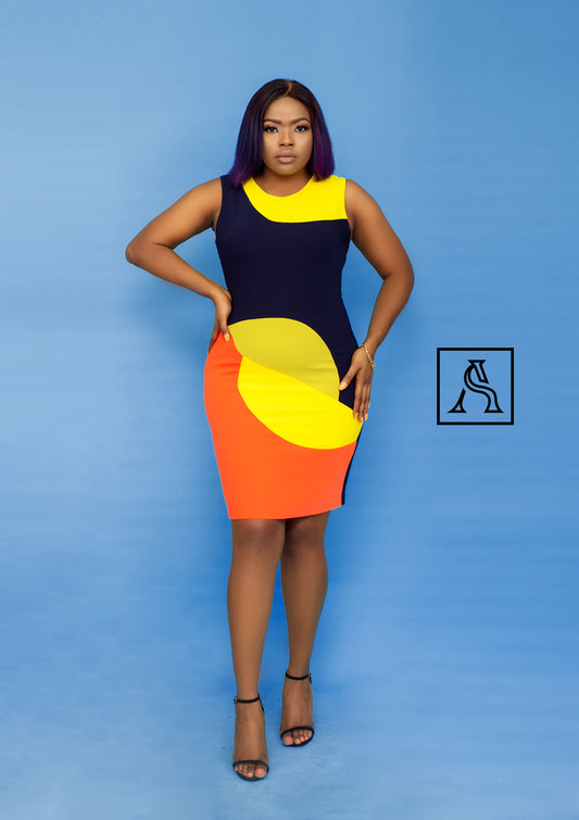 Color Block Dress Stylish and Vibrant Mid-Length Dress