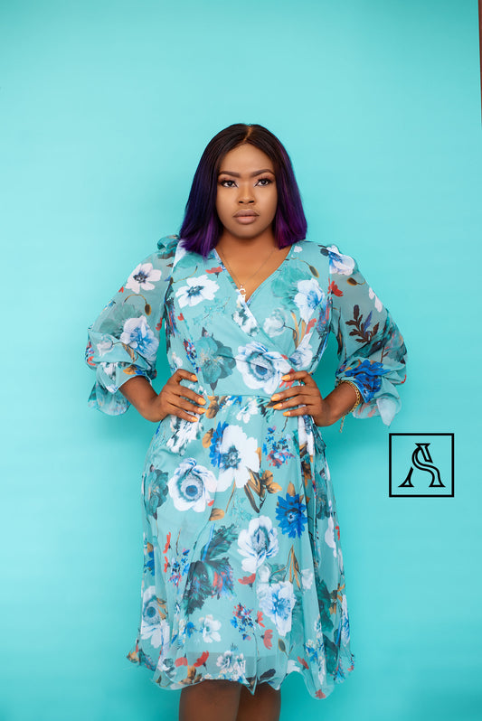 Floral Print Wrap Dress Elegant and Stylish Women's Dress