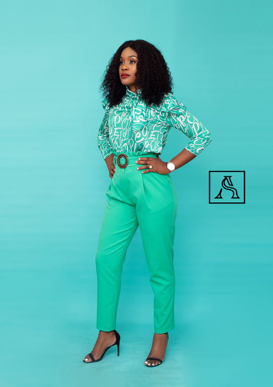 Green Patterned Two-piece Set Stylish and Modern