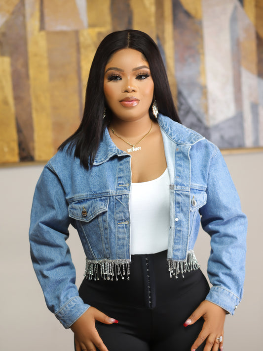 Denim Jacket with Crystal Fringe Stylish and Trendy Women's Denim Jacket