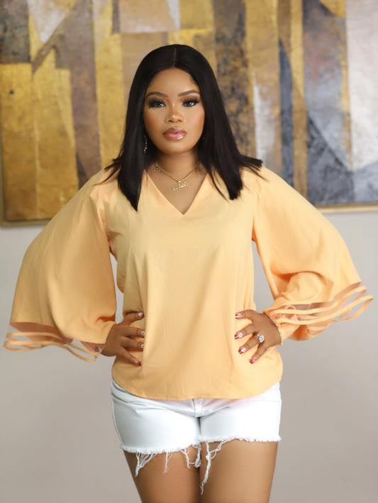 Peach Bell-Sleeve Blouse Elegant and Stylish Women's Top