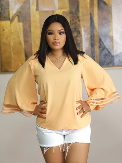 Peach Bell-Sleeve Blouse Elegant and Stylish Women's Top