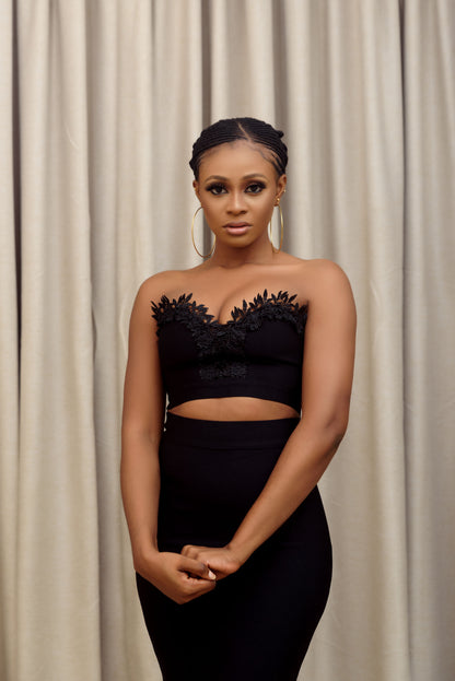 Stylish Black Top and Skirt Set