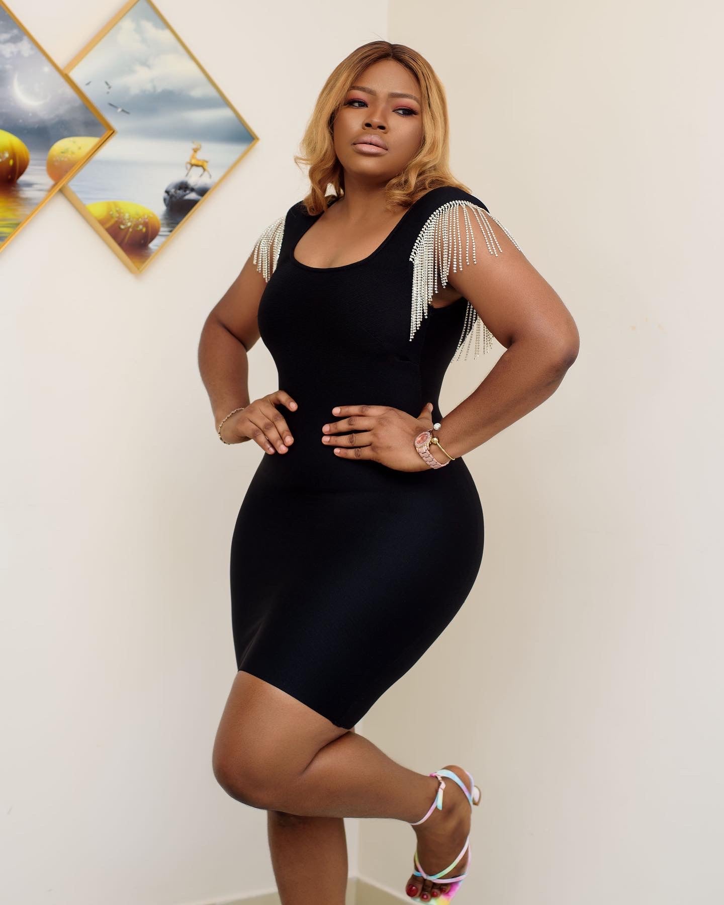 Black Bodycon Dress Elegant black bodycon dress with fringe sleeves