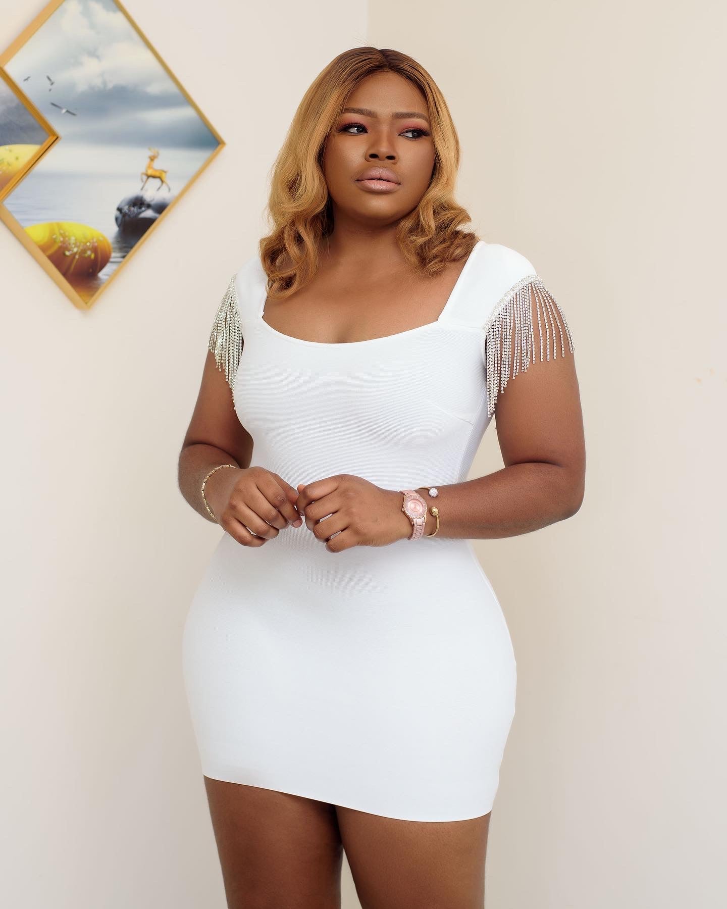 White Bodycon Dress Stunning white bodycon dress with fringe details