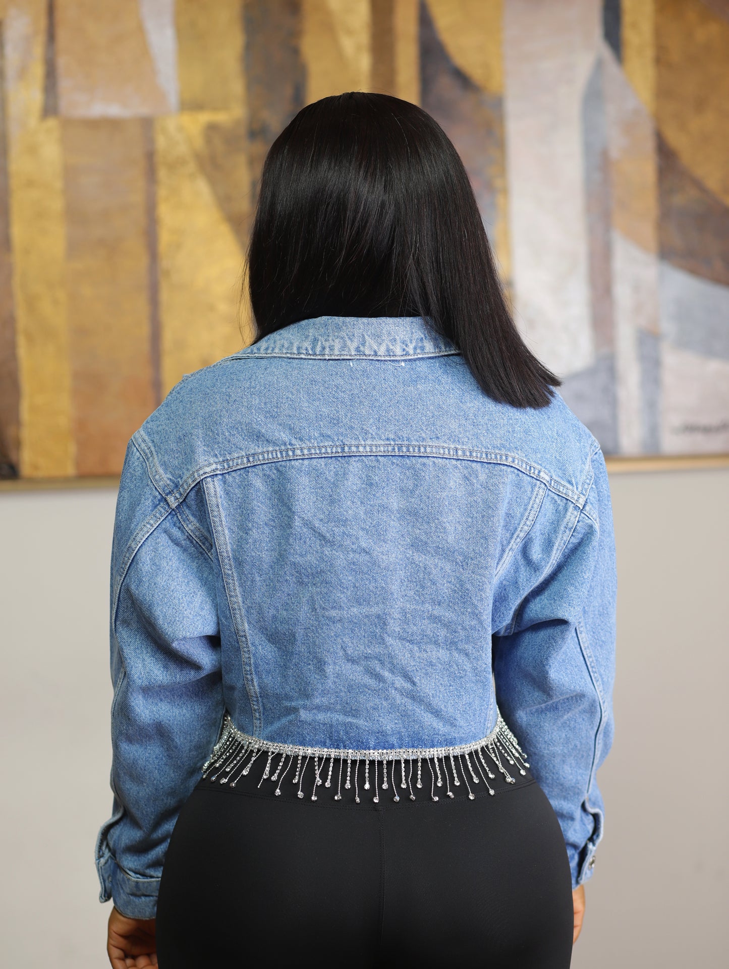 Denim Jacket with Crystal Fringe Stylish and Trendy Women's Denim Jacket