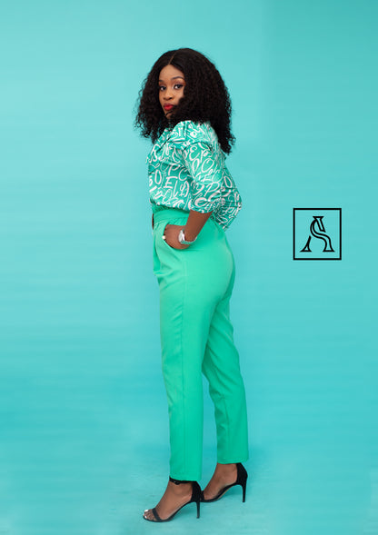 Green Patterned Two-piece Set Stylish and Modern