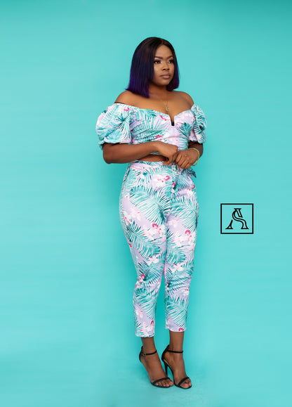 Floral Two-Piece Outfit Chic tropical co-ord set