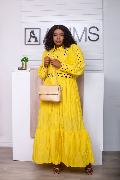 Yellow Long Sleeve Maxi Dress Stylish and vibrant women's wear