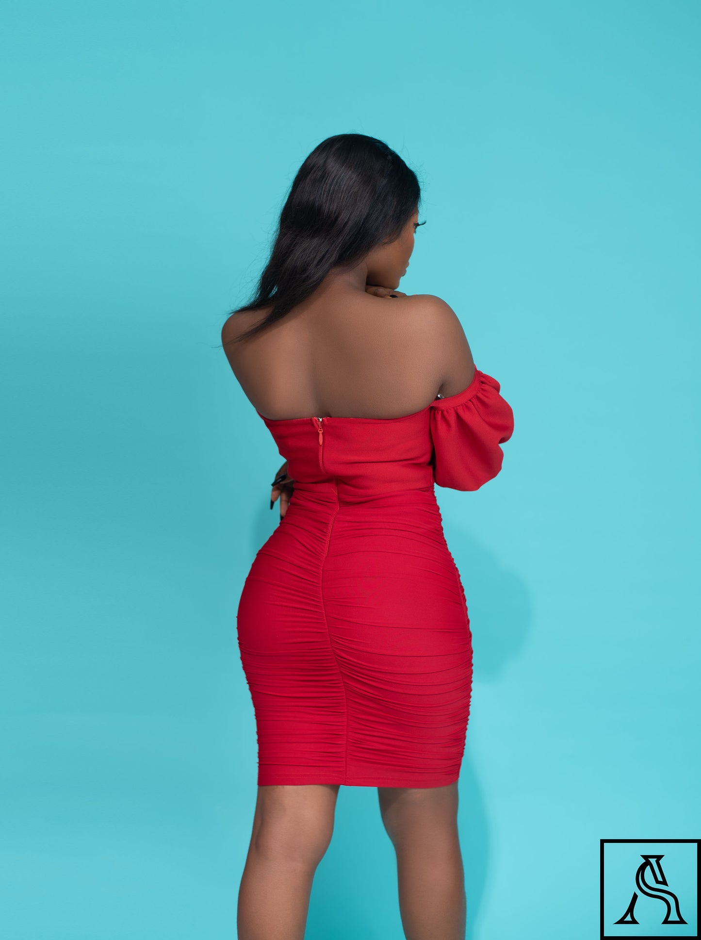 Elegant Red Bodycon Dress Chic Off-Shoulder Puff Sleeve Dress
