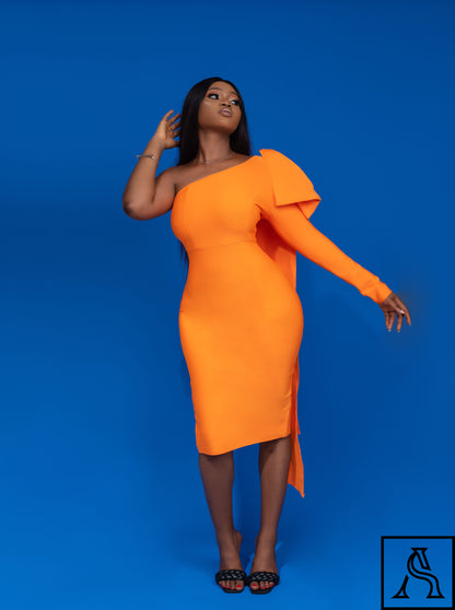 Orange One-Shoulder Dress Elegant and Bold Fashion