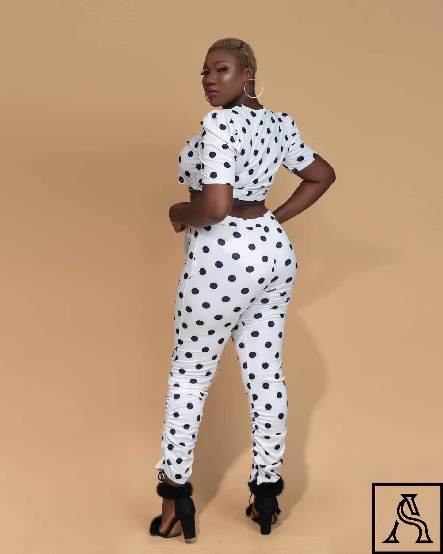 Polka Dot Two-Piece Outfit Stylish and comfortable polka dot ensemble