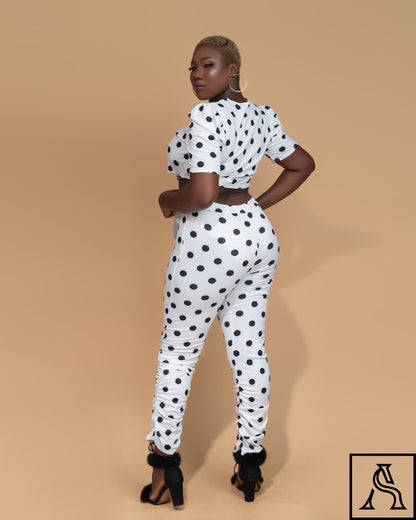 Polka Dot Two-Piece Outfit Stylish and comfortable polka dot ensemble